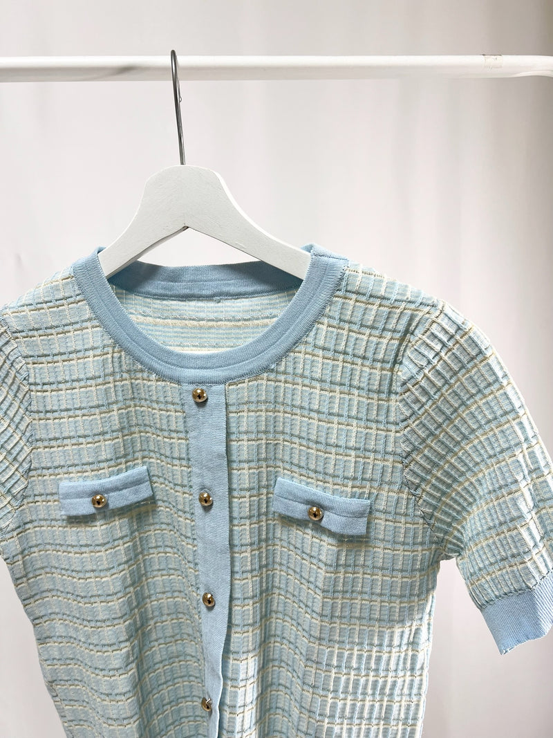 25048Short-Sleeve Tweed Cardigan
