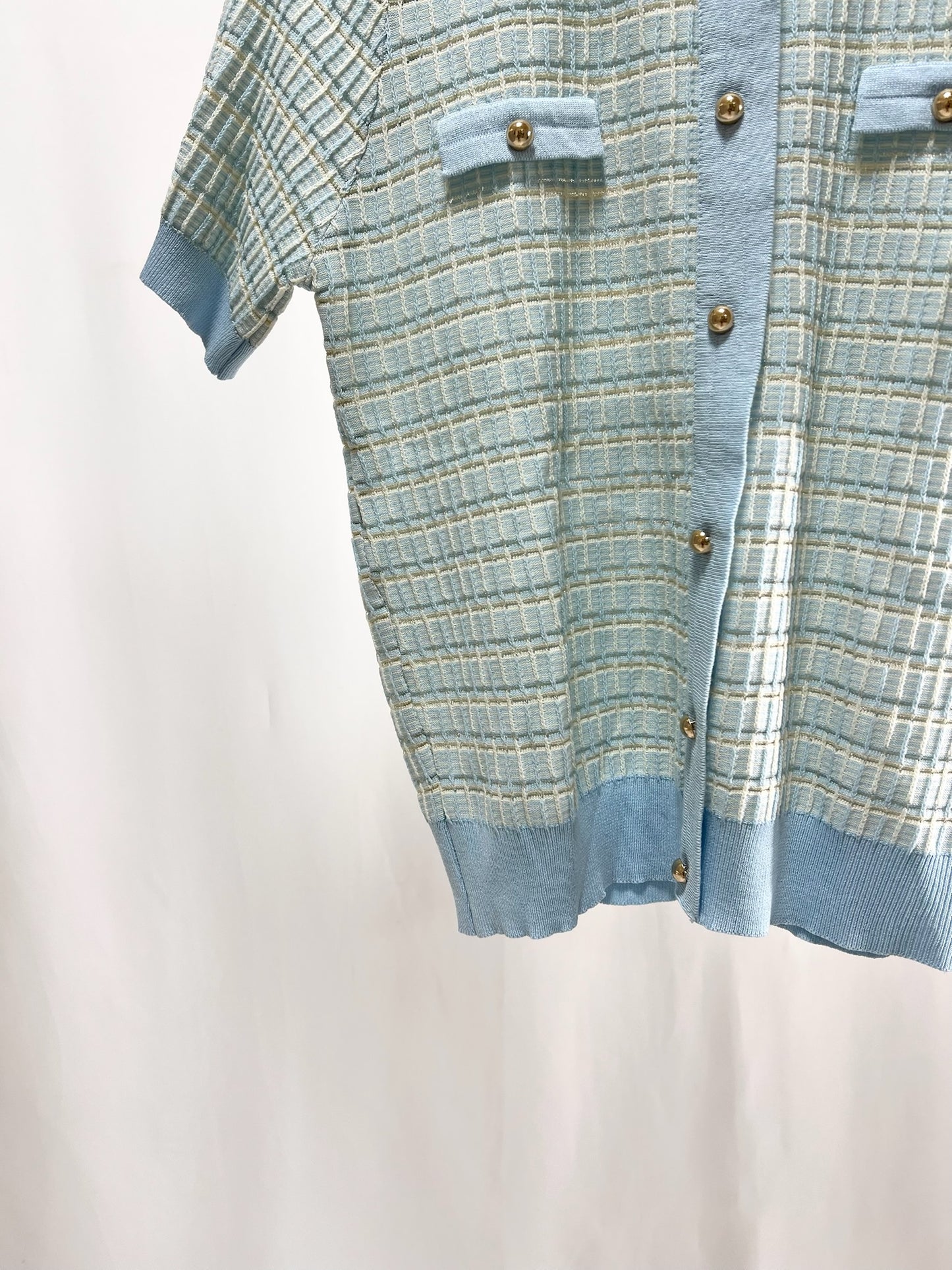 25048Short-Sleeve Tweed Cardigan