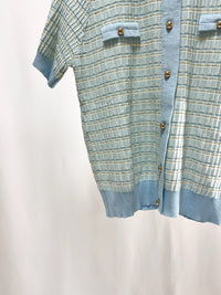 25048Short-Sleeve Tweed Cardigan
