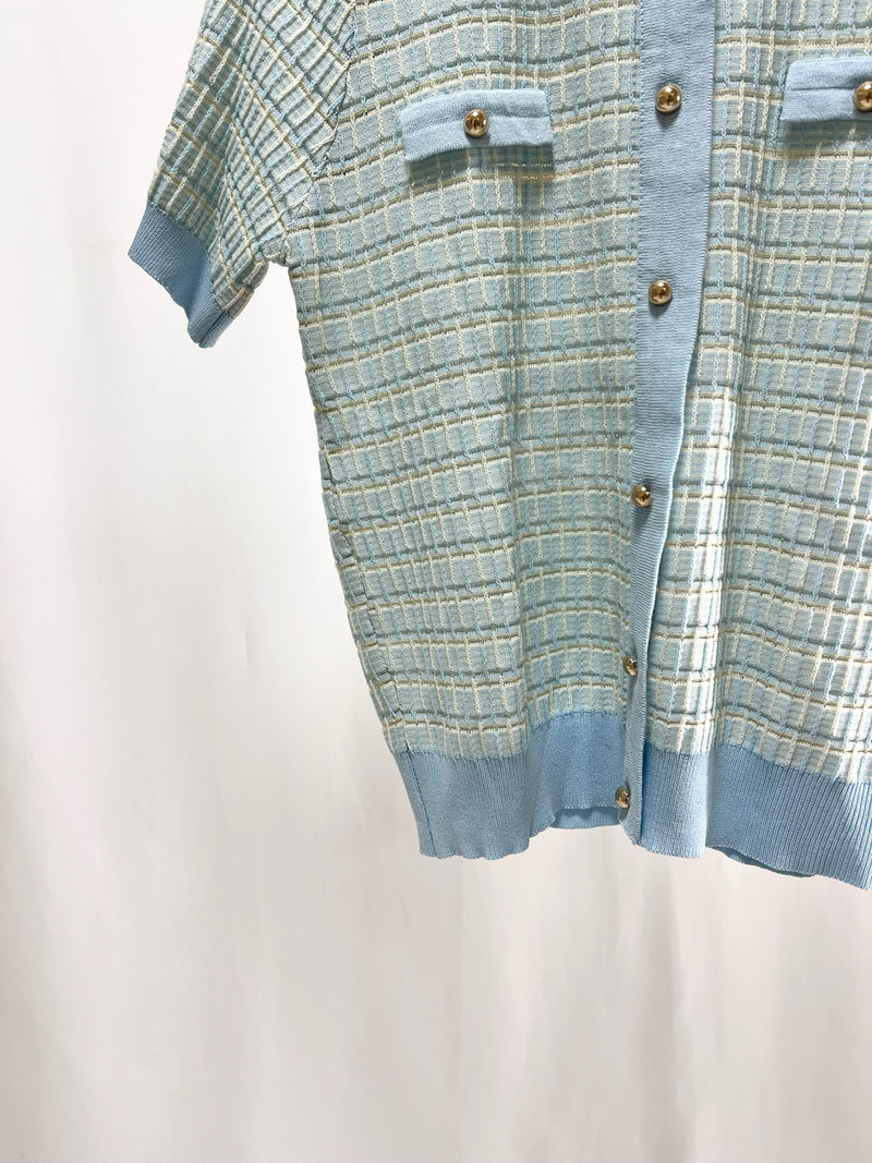25048Short-Sleeve Tweed Cardigan