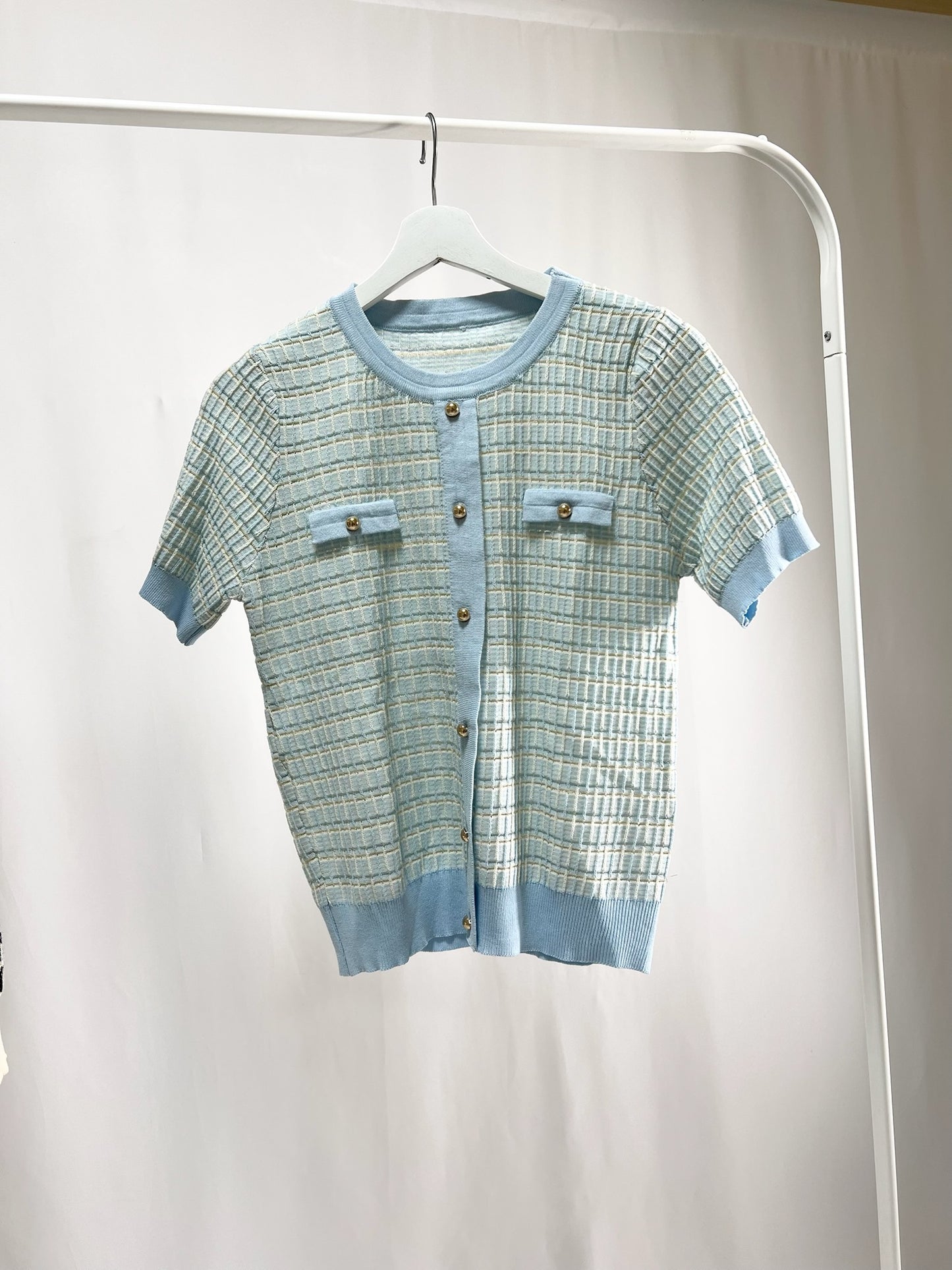 25048Short-Sleeve Tweed Cardigan