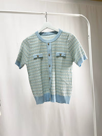 25048Short-Sleeve Tweed Cardigan