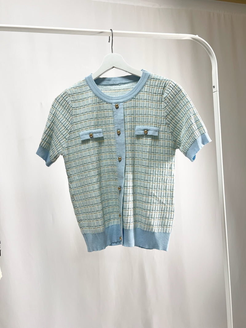 25048Short-Sleeve Tweed Cardigan