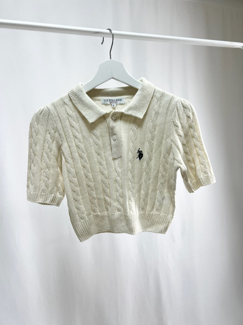 25047Ivory Collared Knit Tops