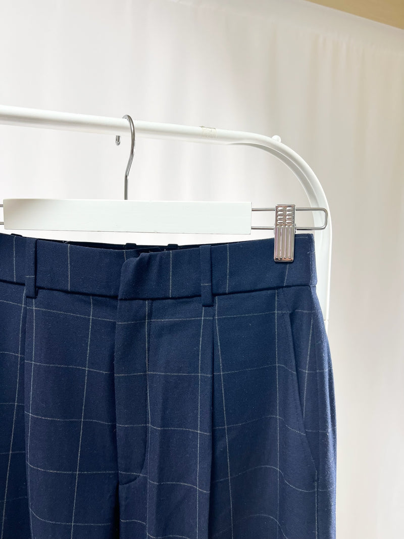 2501219Navy Checkered Slim Slacks