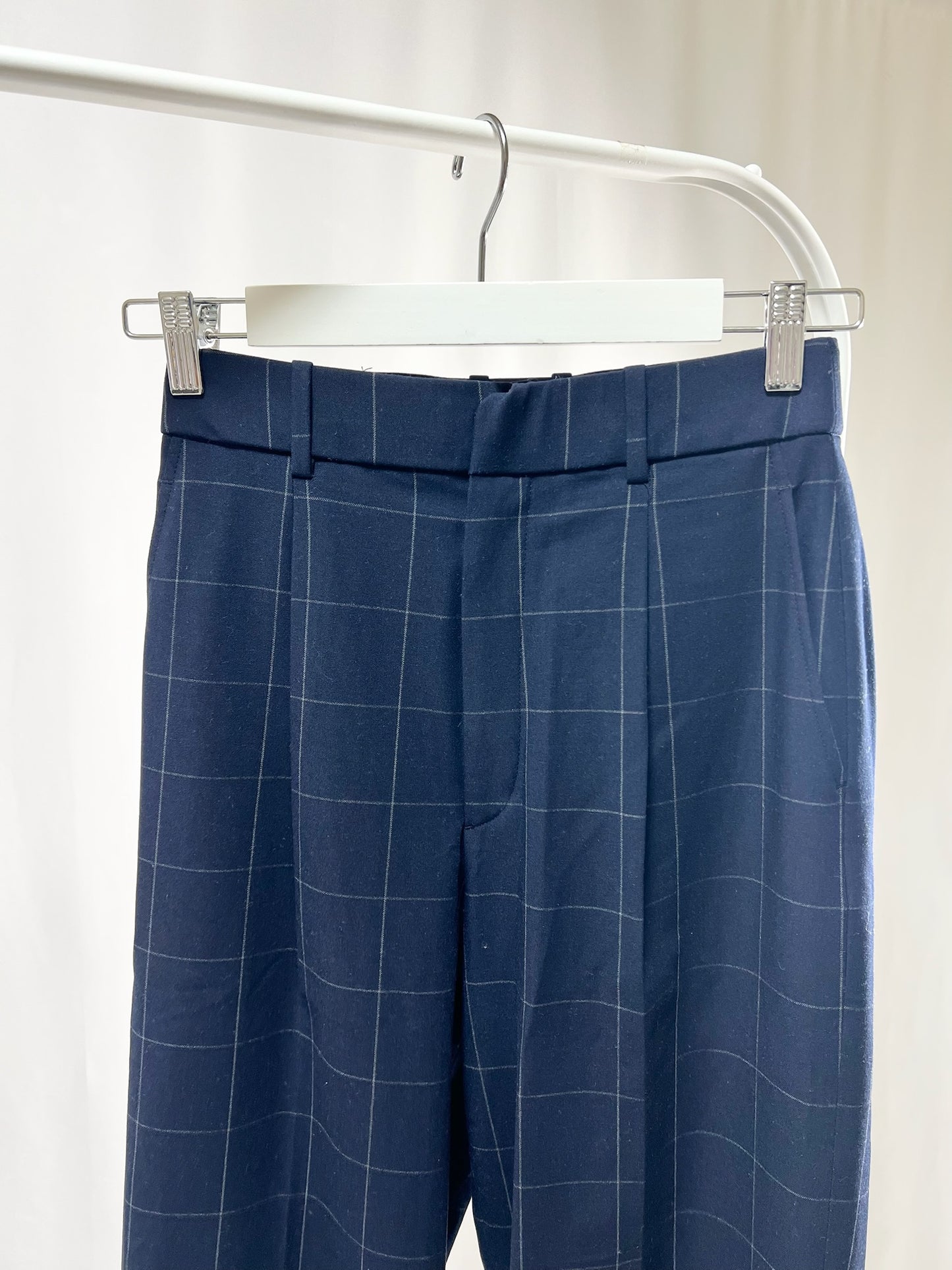2501219Navy Checkered Slim Slacks