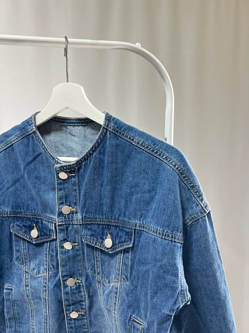 250006No-Collar Denim Jacket