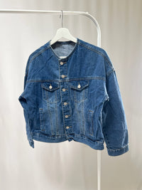 250006No-Collar Denim Jacket