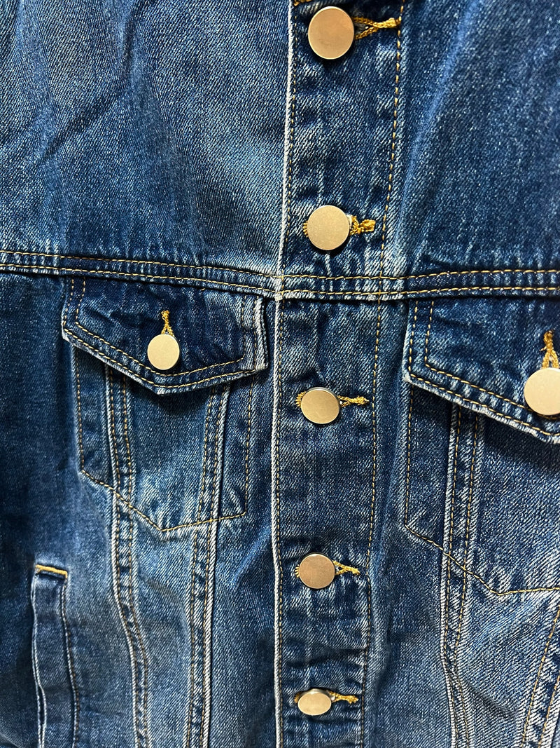 250006No-Collar Denim Jacket