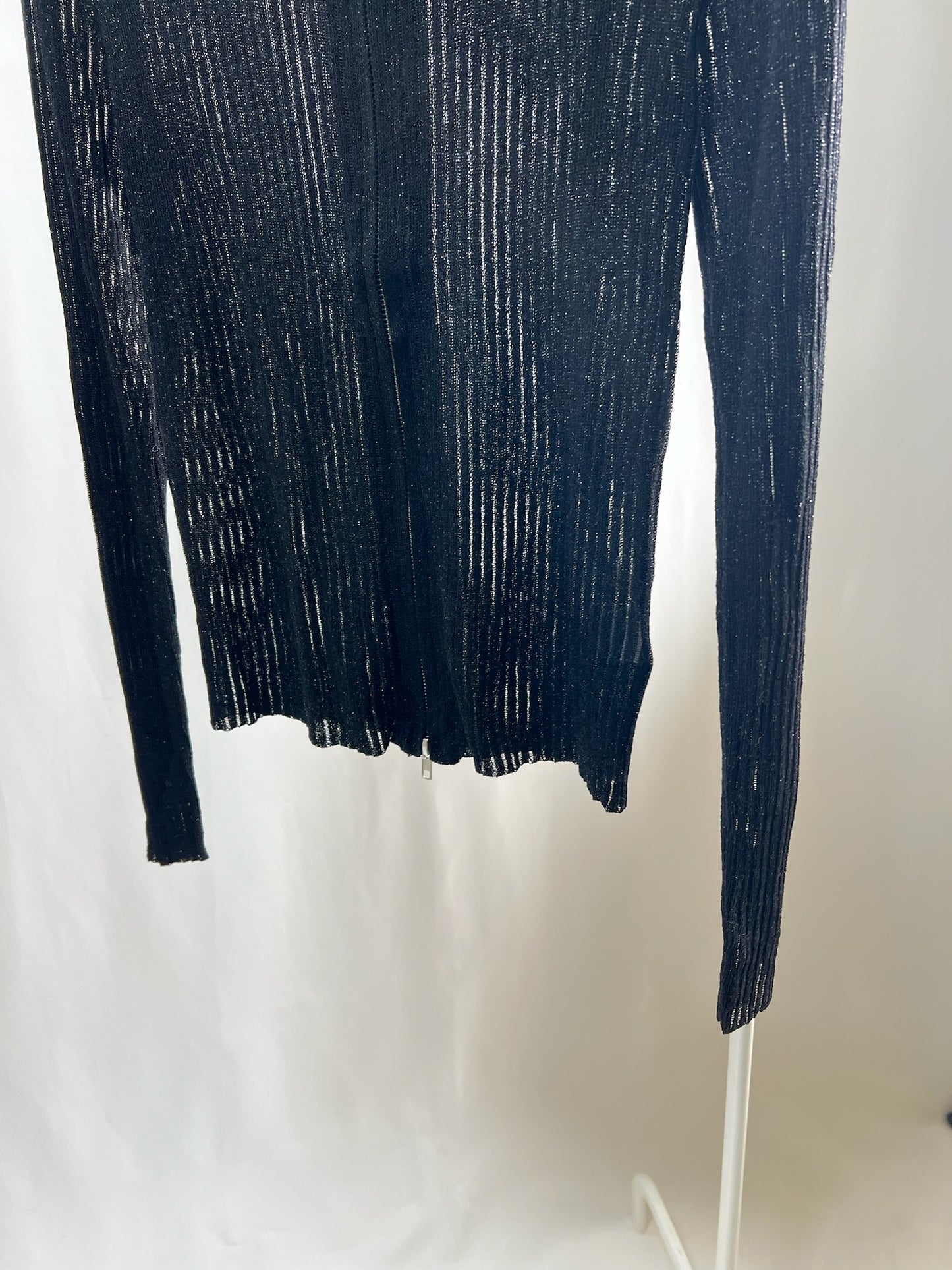 25046Black Sheer Zip-Up Collared Top