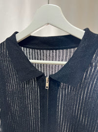 25046Black Sheer Zip-Up Collared Top