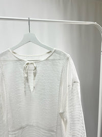 25043White Crochet Knit Long Sleeve Top