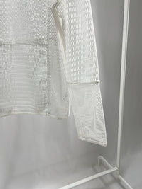 25043White Crochet Knit Long Sleeve Top