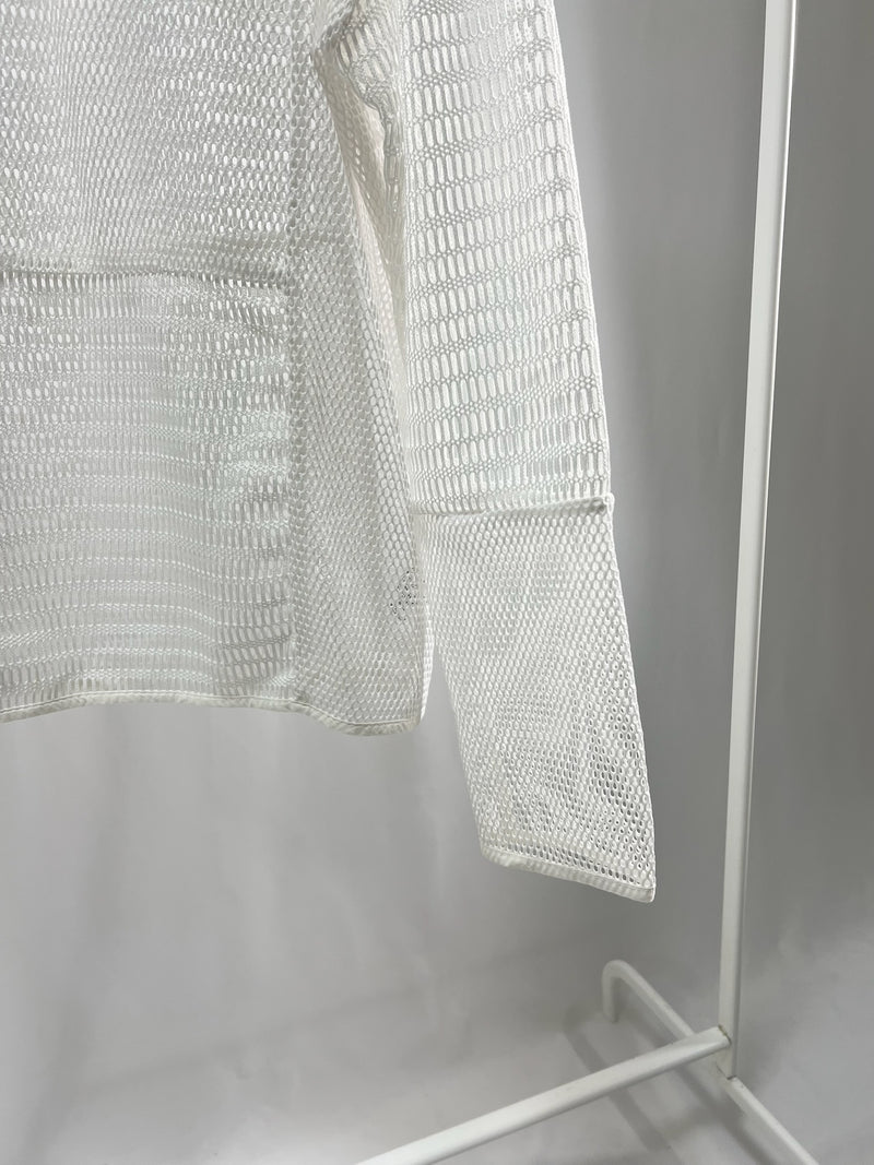 25043White Crochet Knit Long Sleeve Top