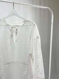25043White Crochet Knit Long Sleeve Top