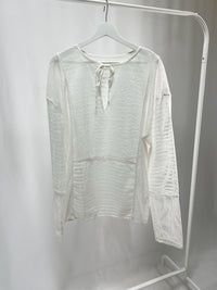 25043White Crochet Knit Long Sleeve Top