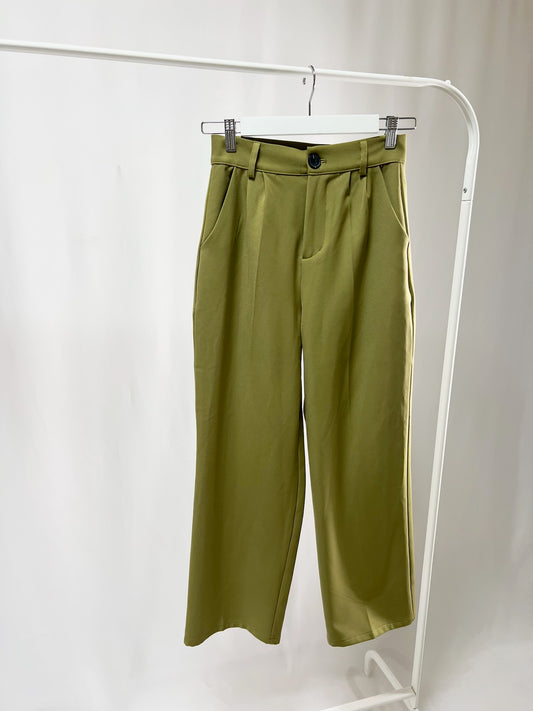 250128Olive Pleated Wide-Leg Pants
