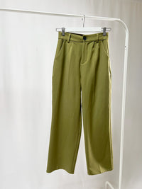 250128Olive Pleated Wide-Leg Pants