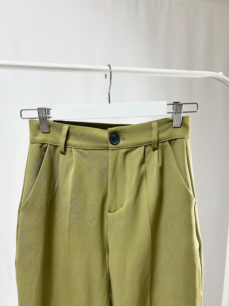 250128Olive Pleated Wide-Leg Pants