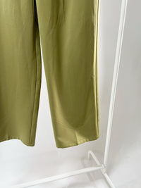 250128Olive Pleated Wide-Leg Pants