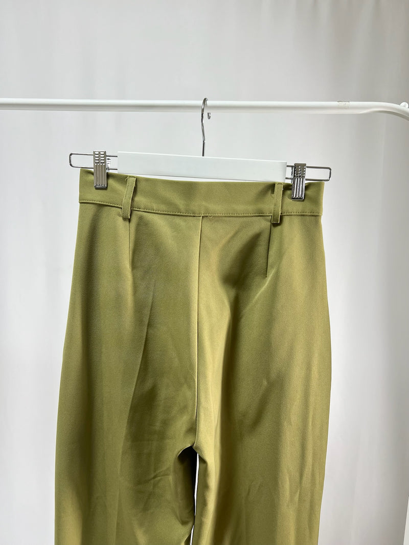 250128Olive Pleated Wide-Leg Pants
