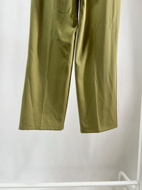 250128Olive Pleated Wide-Leg Pants