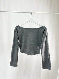 25036Charcoal Off-Shoulder Crop Tops