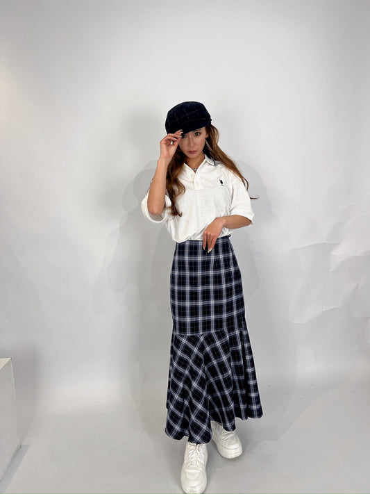 Check Pattern Flare Skirt – Navy & Black
