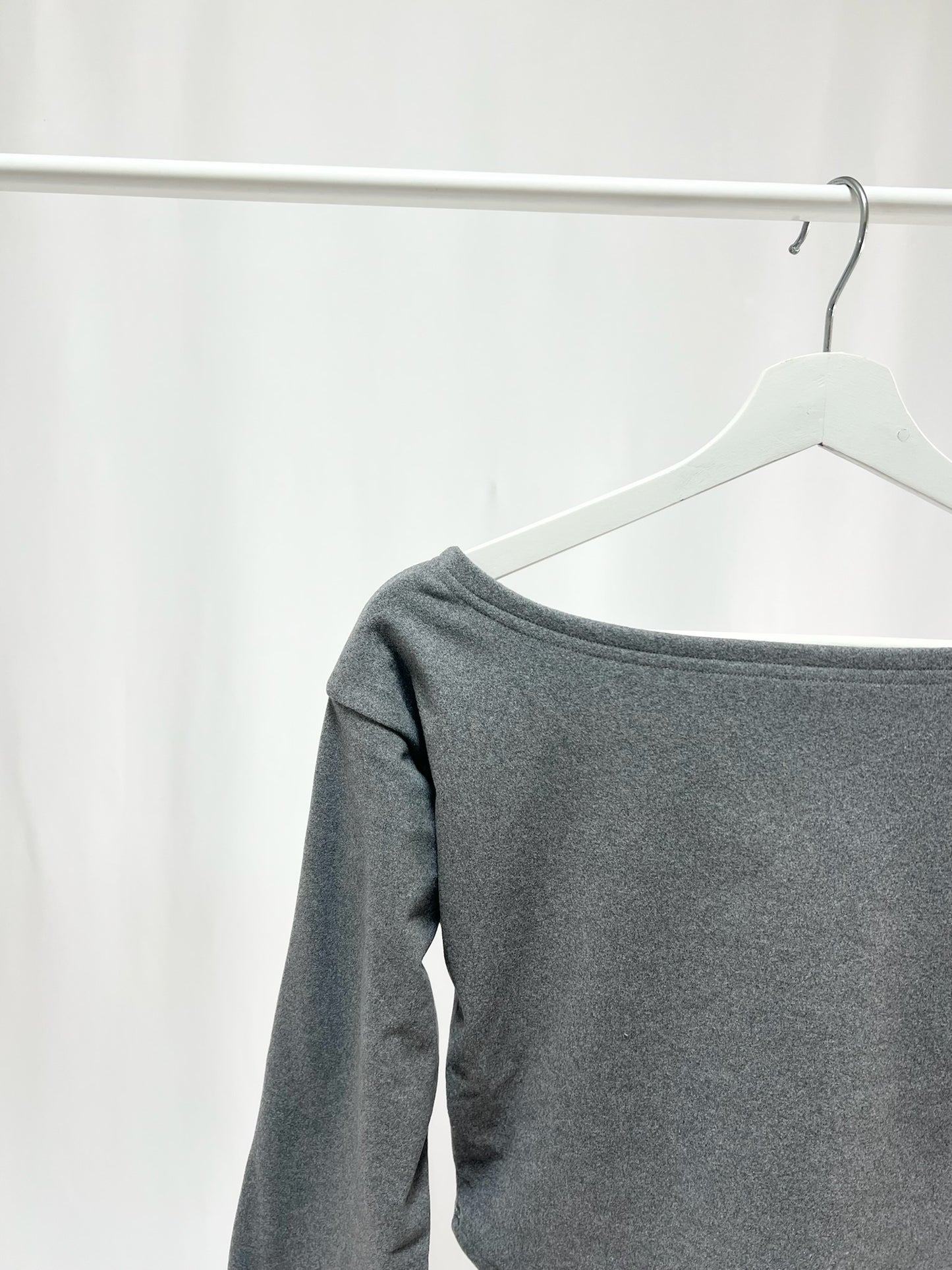 25036Charcoal Off-Shoulder Crop Tops