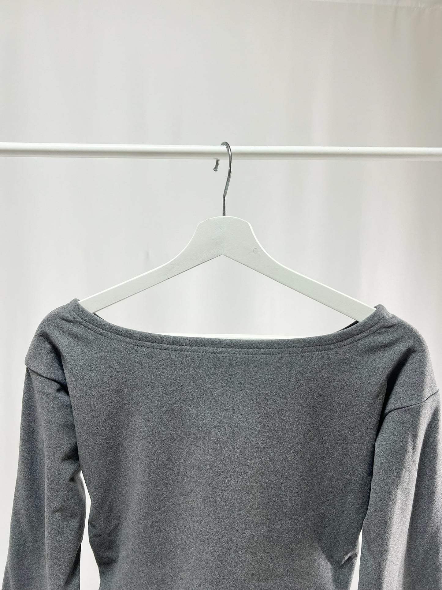 25036Charcoal Off-Shoulder Crop Tops
