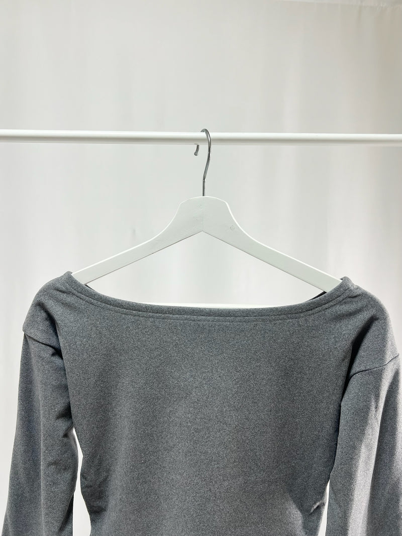 25036Charcoal Off-Shoulder Crop Tops