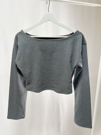 25036Charcoal Off-Shoulder Crop Tops