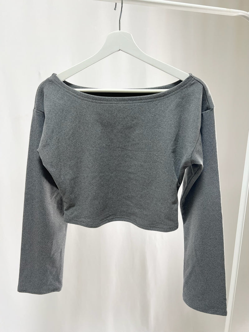 25036Charcoal Off-Shoulder Crop Tops