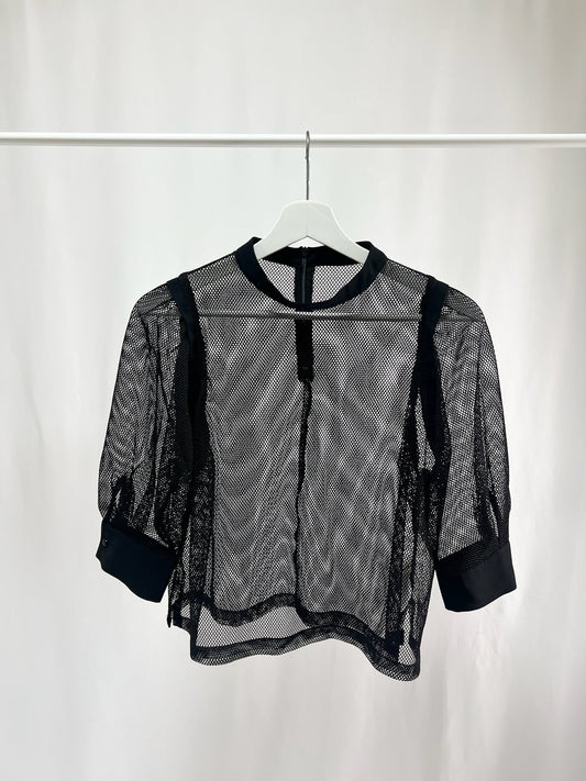 25035Sheer Mesh Layered Top