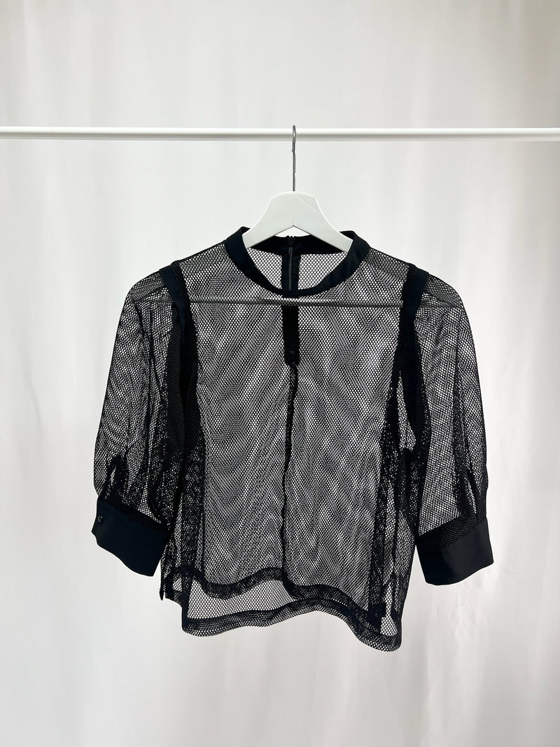 25035Sheer Mesh Layered Top