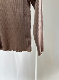 25033Mocha Ribbed Mock Neck