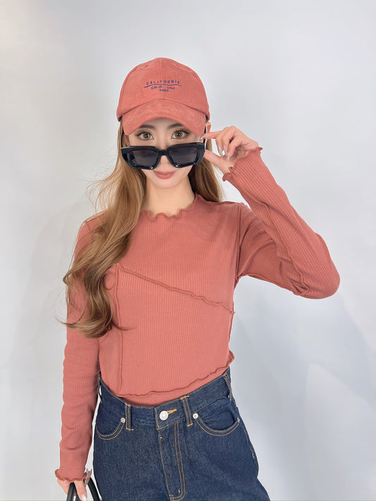 Vermilion Ribbed Top with Piping & Lettuce Edges