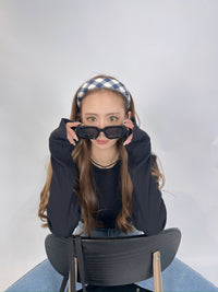 White & Blue Check Headband
