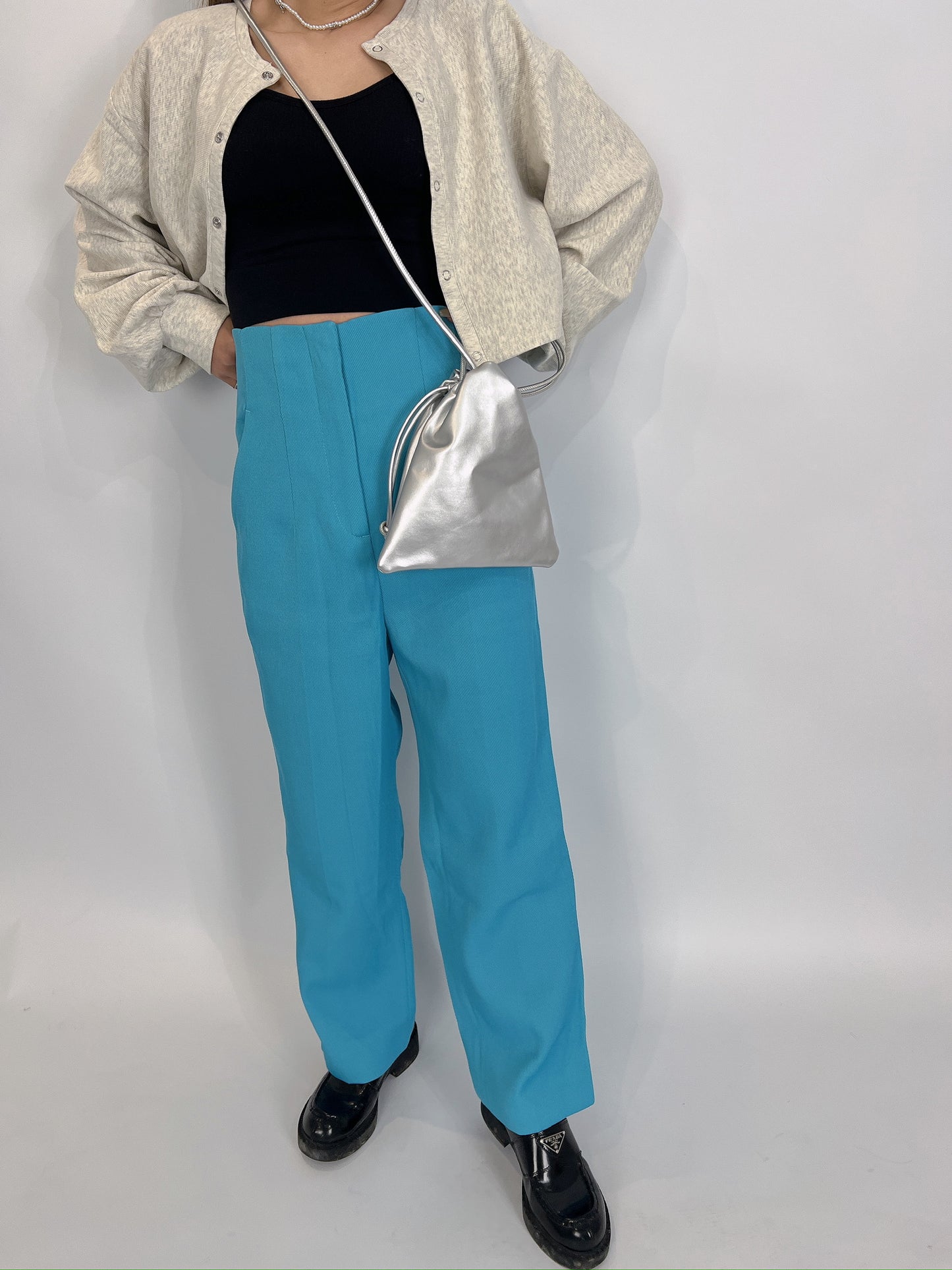 Light Blue High-Waisted Straight Pants