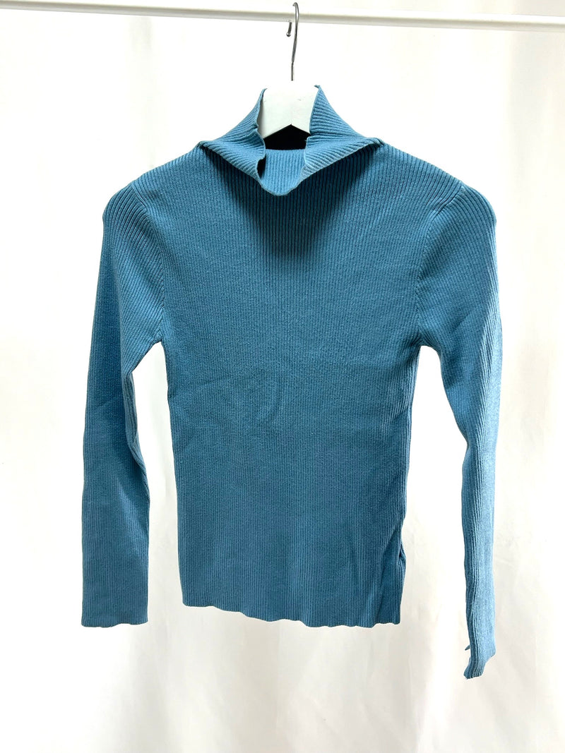 25061Dusty Blue Ribbed Long-Sleeve Top