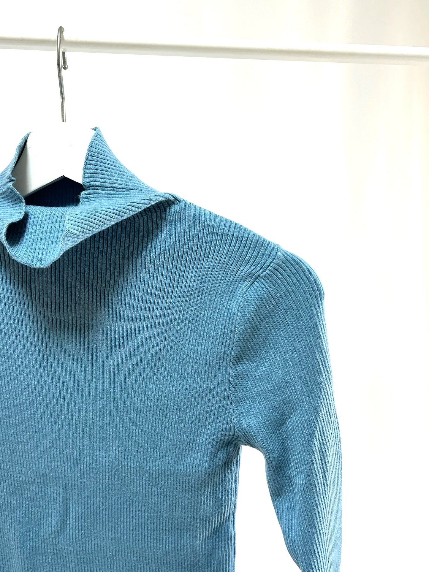 25061Dusty Blue Ribbed Long-Sleeve Top