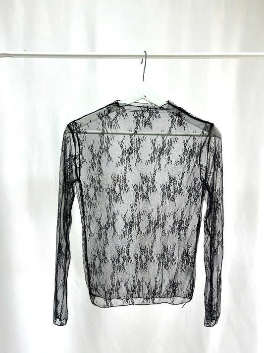 25026Black Sheer Lace Top