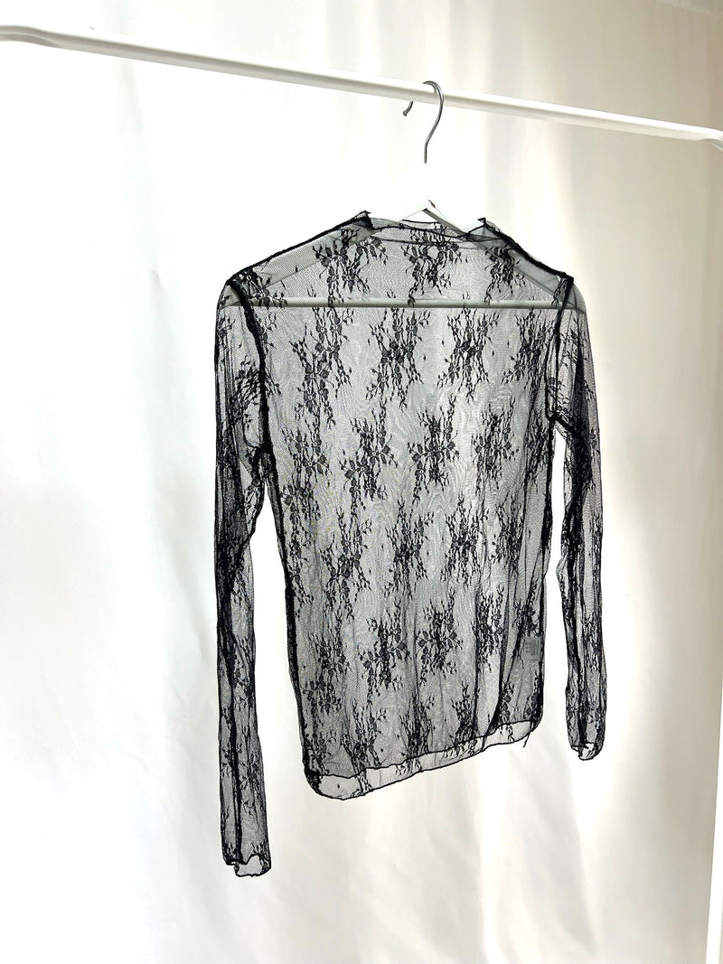 25026Black Sheer Lace Top