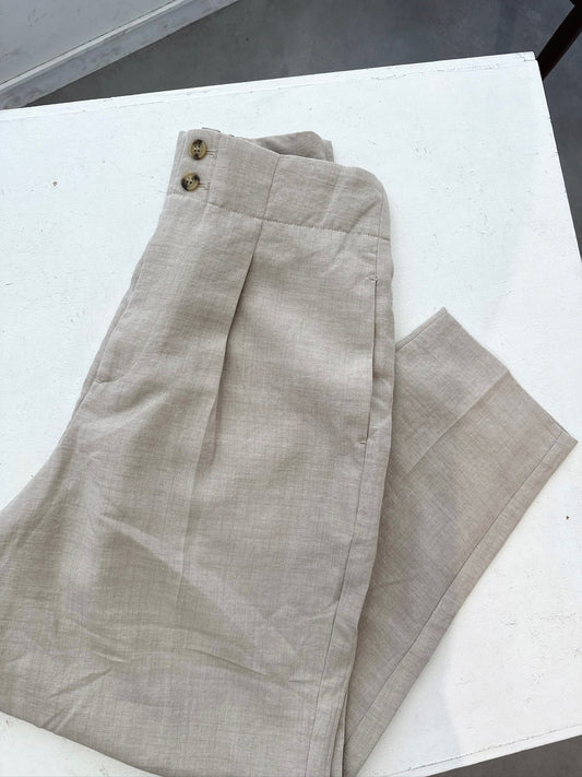 Light Beige Wide-Leg Trousers