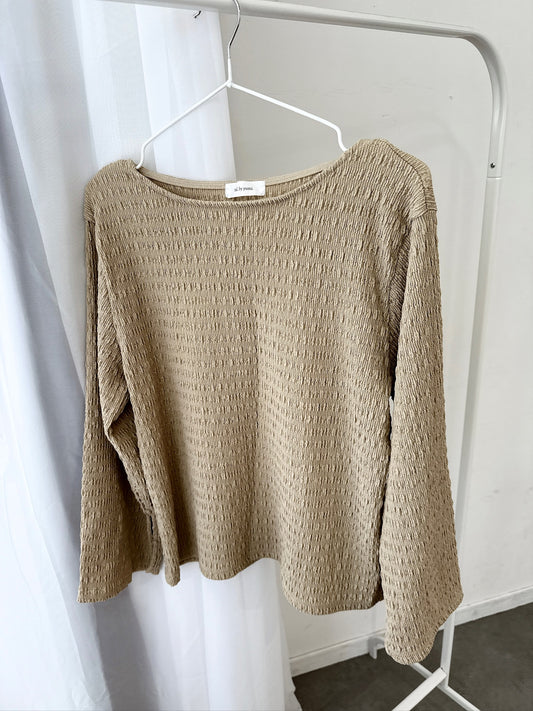 Beige Wavy Textured Long-Sleeve Top