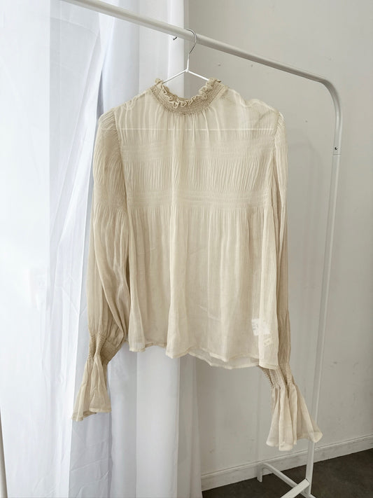 Beige Sheer Mock Neck Top – Lightweight Layering Piece