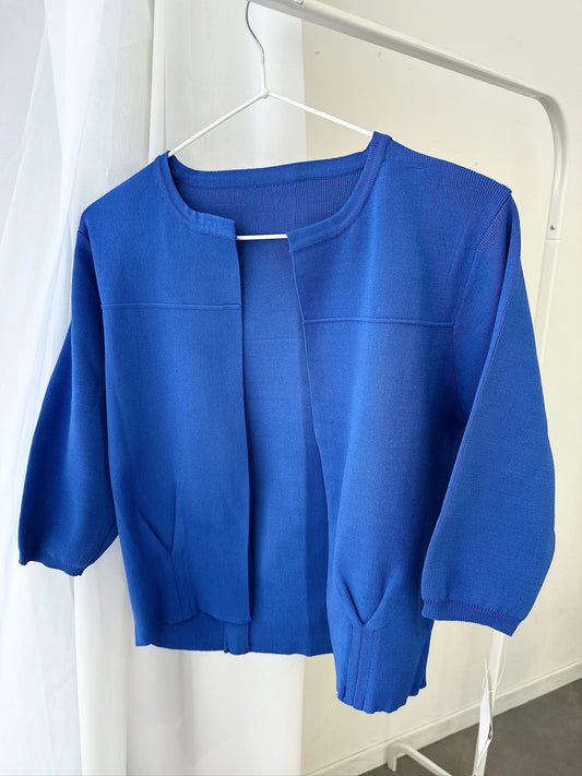 Blue Short Sleeve Cardigan – Lightweight Knit