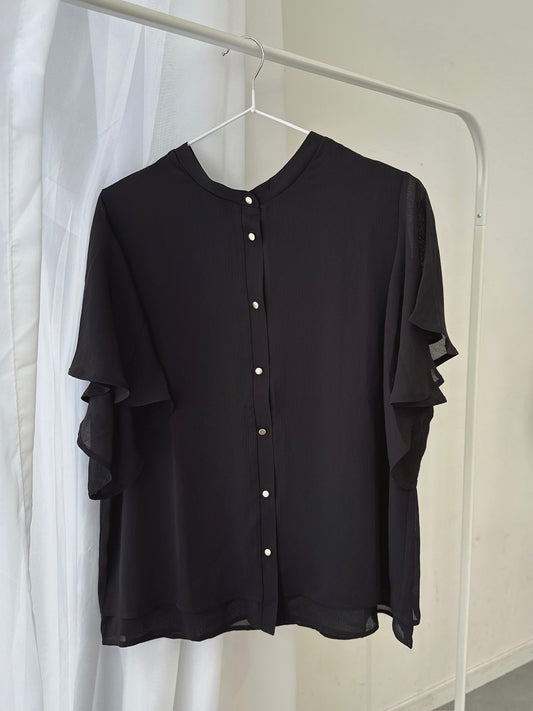 Black Chiffon Sheer Top – Lightweight Long Sleeve