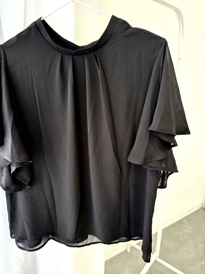 Black Chiffon Sheer Top – Lightweight Long Sleeve