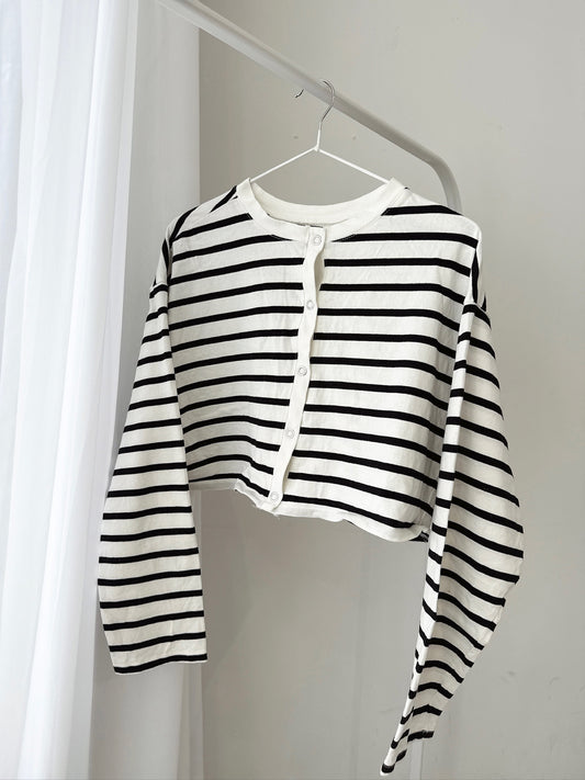 Striped Knit Button-Front Cardigan